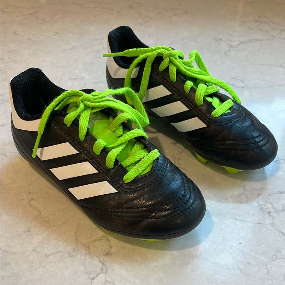 Adidas Kids Black Cleats with Neon Green Accents